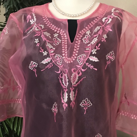 Blush Pink Kimona Blouse or Ladies Barong Tagalog with beautiful embroidery - Picture 9 of 16